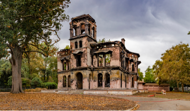Image of the burned Bidwell Mansion after exterior clean-up this summer.